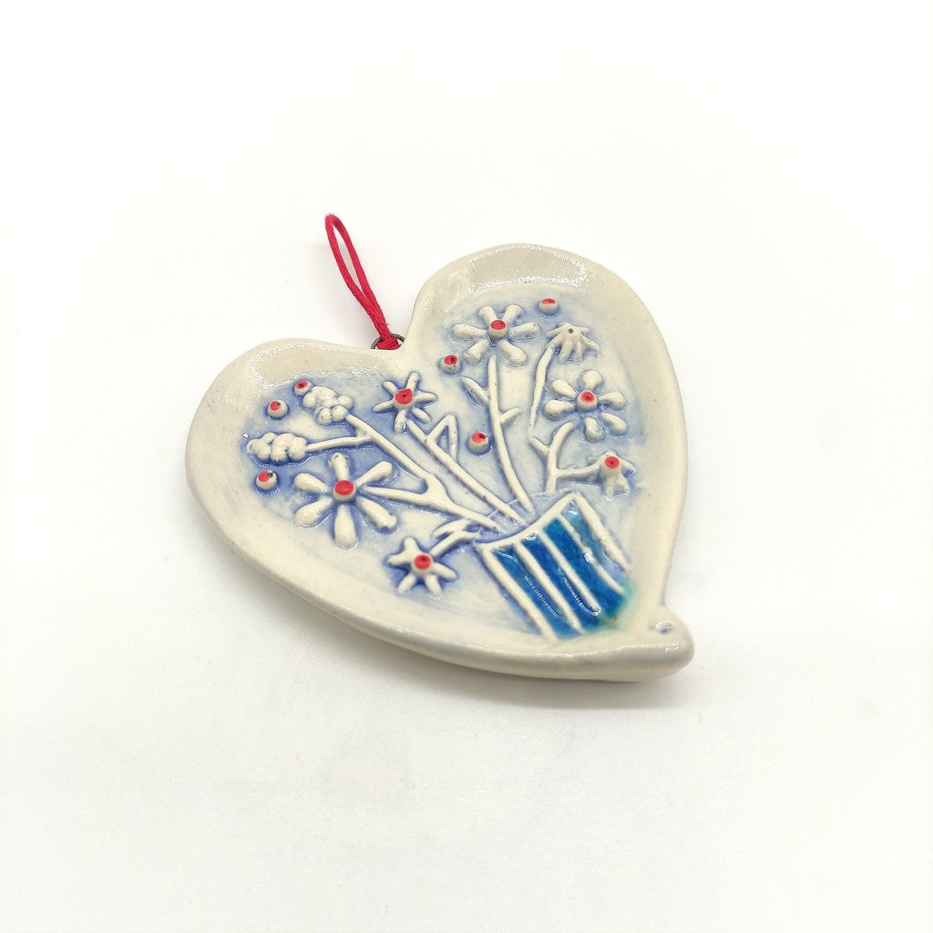 Irish Ceramic Love Heart Shaped Hanging Decoration - "Flowers"-Nook & Cranny Gift Store-2019 National Gift Store Of The Year-Ireland-Gift Shop