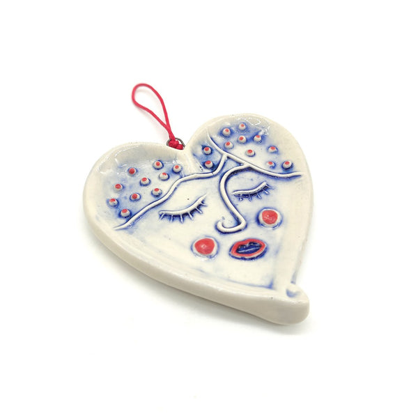 Irish Ceramic Love Heart Shaped Hanging Decoration- "Face"-Nook & Cranny Gift Store-2019 National Gift Store Of The Year-Ireland-Gift Shop