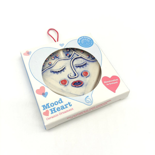 Irish Ceramic Love Heart Shaped Hanging Decoration- "Face"-Nook & Cranny Gift Store-2019 National Gift Store Of The Year-Ireland-Gift Shop