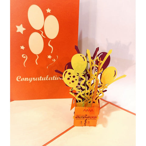 3d Pop up Card - Congratulations (Balloons - Orange)-Nook & Cranny Gift Store-2019 National Gift Store Of The Year-Ireland-Gift Shop