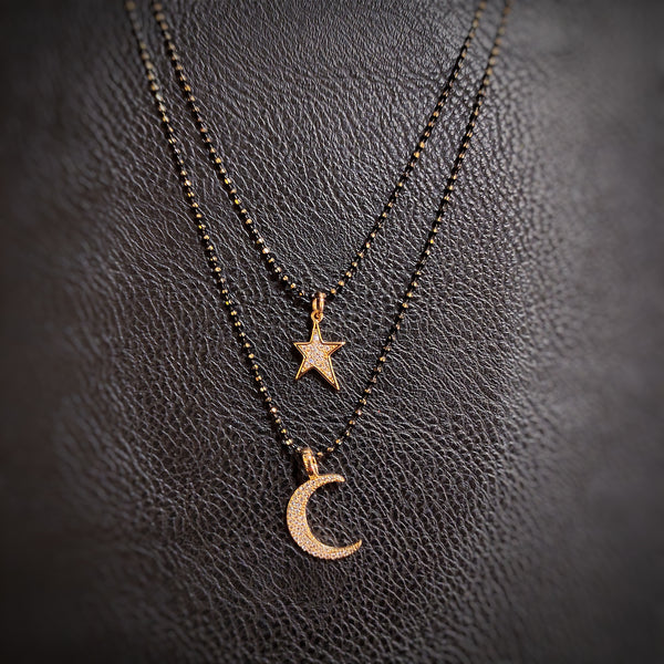 Double layer celestial necklace - Moon/Star... (Black)-Nook & Cranny Gift Store-2019 National Gift Store Of The Year-Ireland-Gift Shop