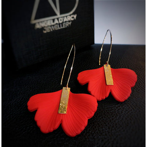 Long Red Gingko Earrings-Nook & Cranny Gift Store-2019 National Gift Store Of The Year-Ireland-Gift Shop