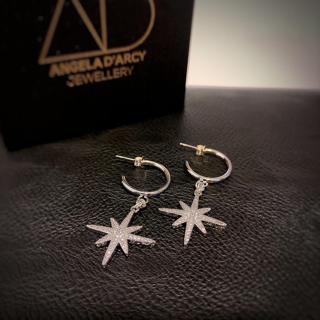 Huggie Hoops Silver Star Earrings-Nook & Cranny Gift Store-2019 National Gift Store Of The Year-Ireland-Gift Shop