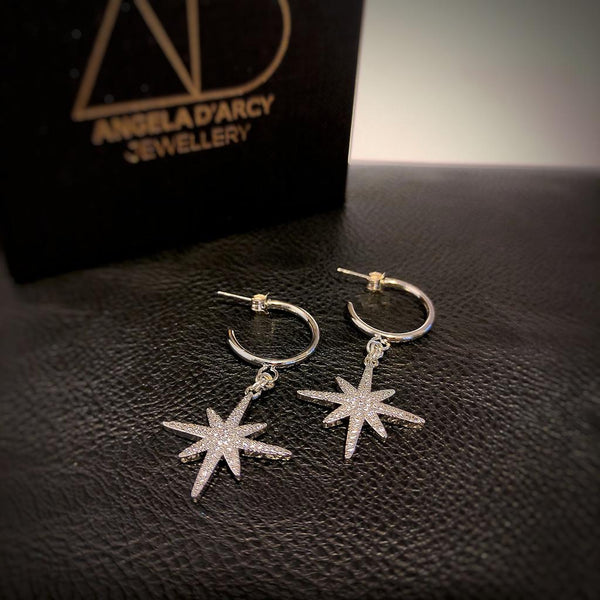 Huggie Hoops Silver Star Earrings-Nook & Cranny Gift Store-2019 National Gift Store Of The Year-Ireland-Gift Shop