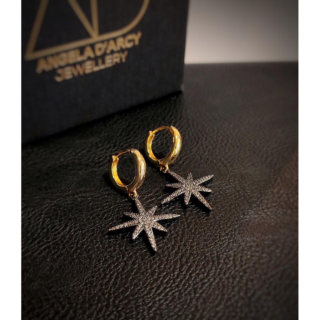Huggie Hoops Gunmetal Star Earrings-Nook & Cranny Gift Store-2019 National Gift Store Of The Year-Ireland-Gift Shop