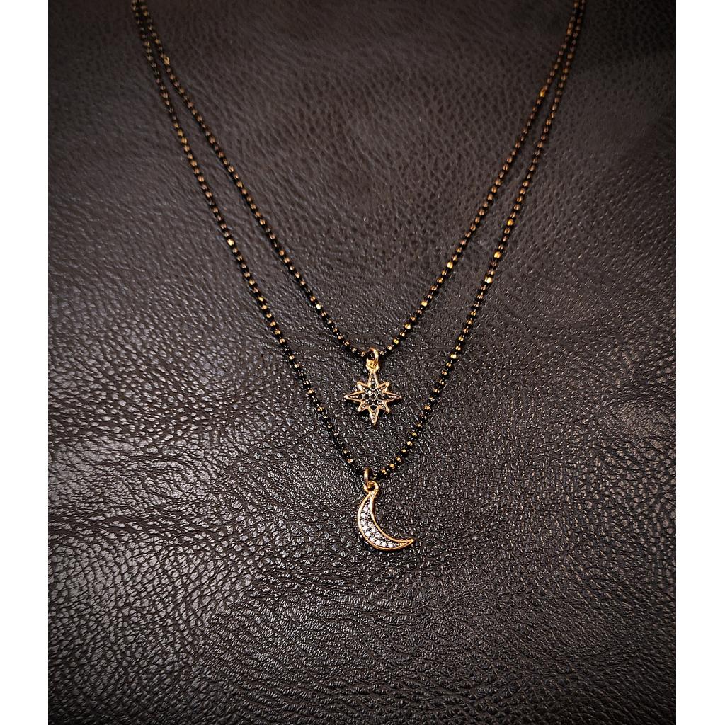 Double layer celestial necklace - Moon/Star... (Black & Gold)-Nook & Cranny Gift Store-2019 National Gift Store Of The Year-Ireland-Gift Shop