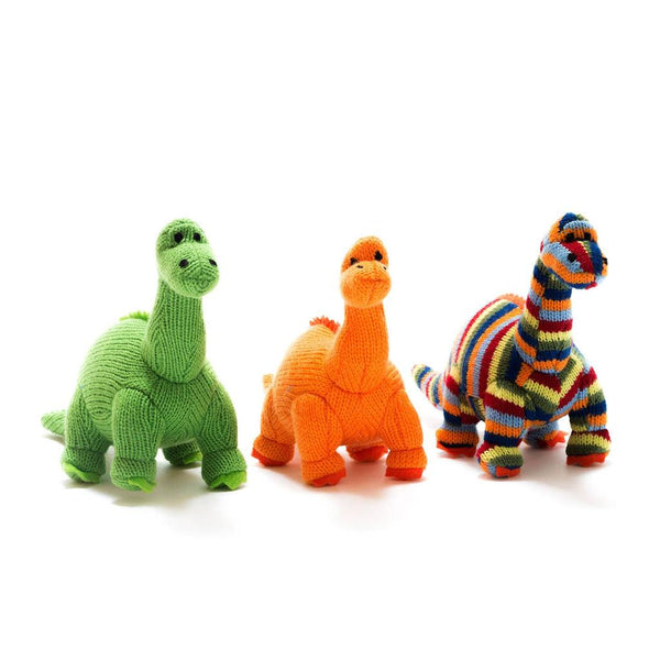 Dinosaur Baby Rattle Knitted Diplodocus  in Rainbow Stripes