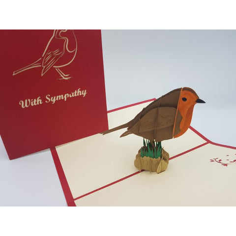 3d Pop up Card - With Sympathy (Robin)-Nook & Cranny Gift Store-2019 National Gift Store Of The Year-Ireland-Gift Shop