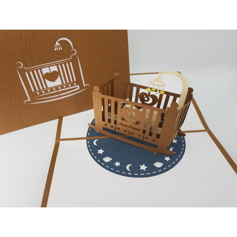 3d Pop up Card - New Baby (Wooden Crib)-Nook & Cranny Gift Store-2019 National Gift Store Of The Year-Ireland-Gift Shop