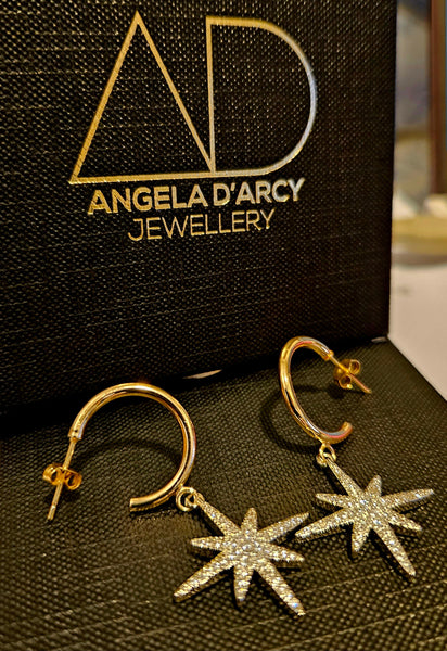Huggie Hoops Silver Star (with gold half hoop) earrings-Nook & Cranny Gift Store-2019 National Gift Store Of The Year-Ireland-Gift Shop