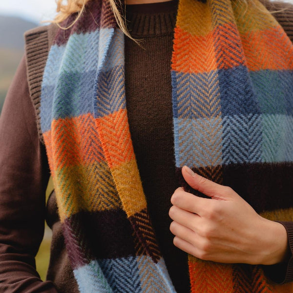 Luxury Cashmere Merino Scarf - Mustard, Orange, Blue Block-Nook & Cranny Gift Store-2019 National Gift Store Of The Year-Ireland-Gift Shop