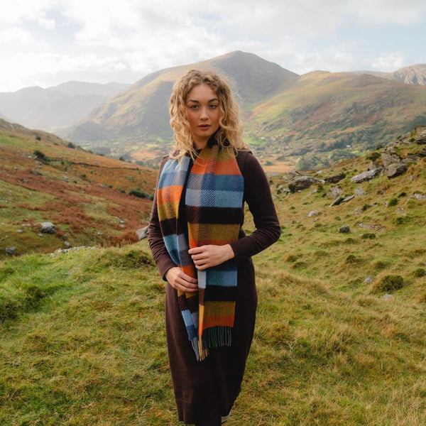 Luxury Cashmere Merino Scarf - Mustard, Orange, Blue Block-Nook & Cranny Gift Store-2019 National Gift Store Of The Year-Ireland-Gift Shop