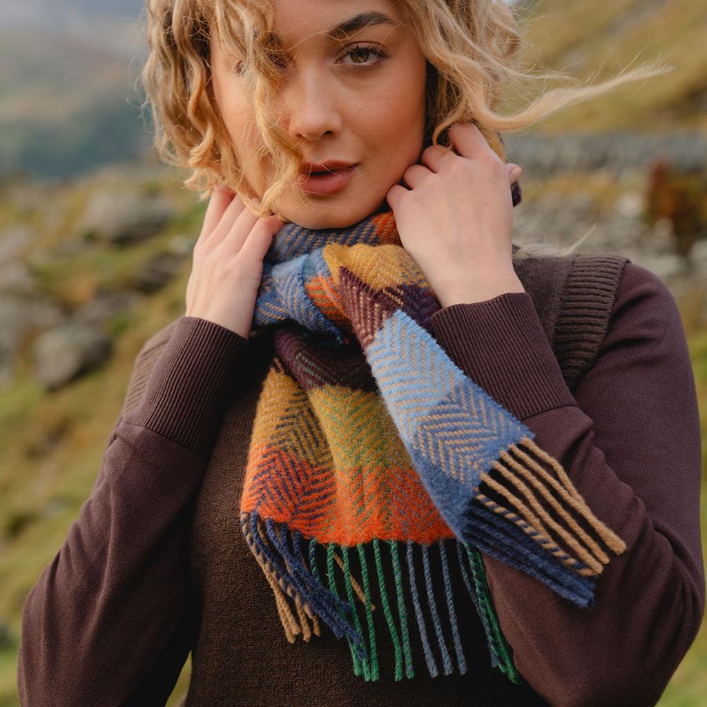 Luxury Cashmere Merino Scarf - Mustard, Orange, Blue Block-Nook & Cranny Gift Store-2019 National Gift Store Of The Year-Ireland-Gift Shop