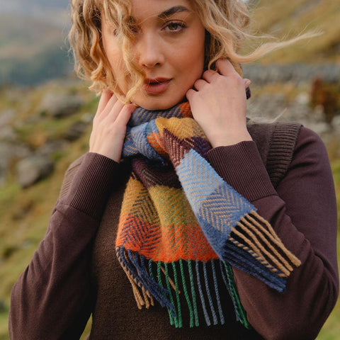 Luxury Cashmere Merino Scarf - Mustard, Orange, Blue Block-Nook & Cranny Gift Store-2019 National Gift Store Of The Year-Ireland-Gift Shop