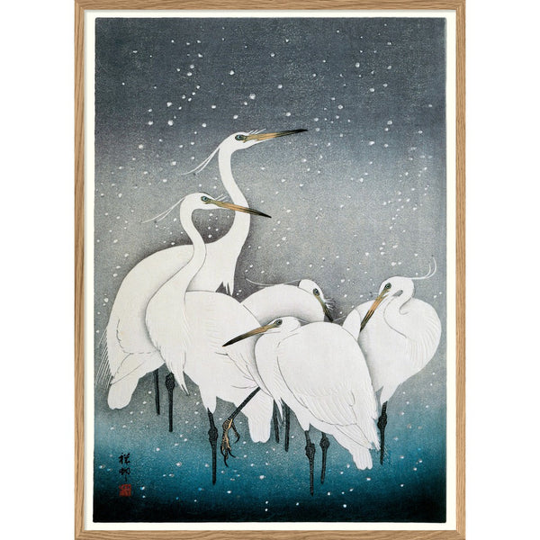 Snowy Herons - Oak style framed print-Nook & Cranny Gift Store-2019 National Gift Store Of The Year-Ireland-Gift Shop