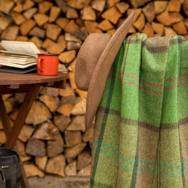 (Hug in a rug) 100% Lambswool Throw - Green Earthy Check-Nook & Cranny Gift Store-2019 National Gift Store Of The Year-Ireland-Gift Shop