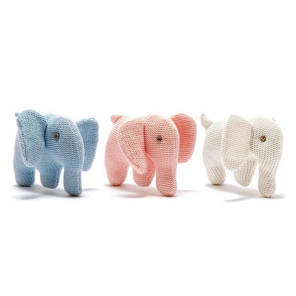 White Elephant Baby Rattle, Knitted Organic Cotton