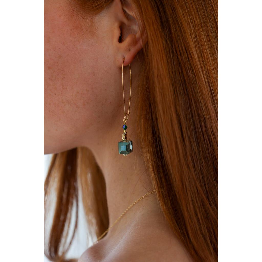 Amara Cube Earrings - Emerald (Long)-Nook & Cranny Gift Store-2019 National Gift Store Of The Year-Ireland-Gift Shop