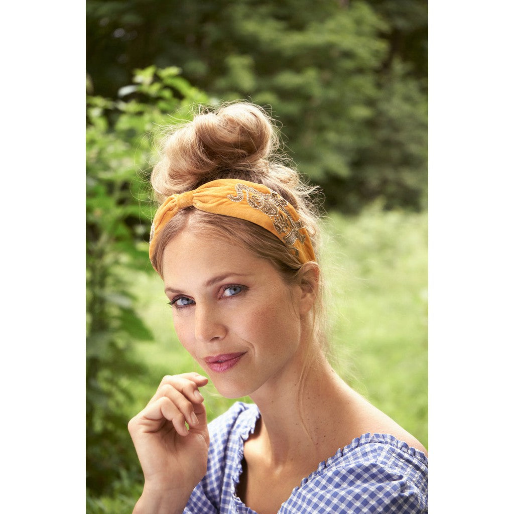 Beaded Velvet Headband - Mustard (Elephant)-Nook & Cranny Gift Store-2019 National Gift Store Of The Year-Ireland-Gift Shop