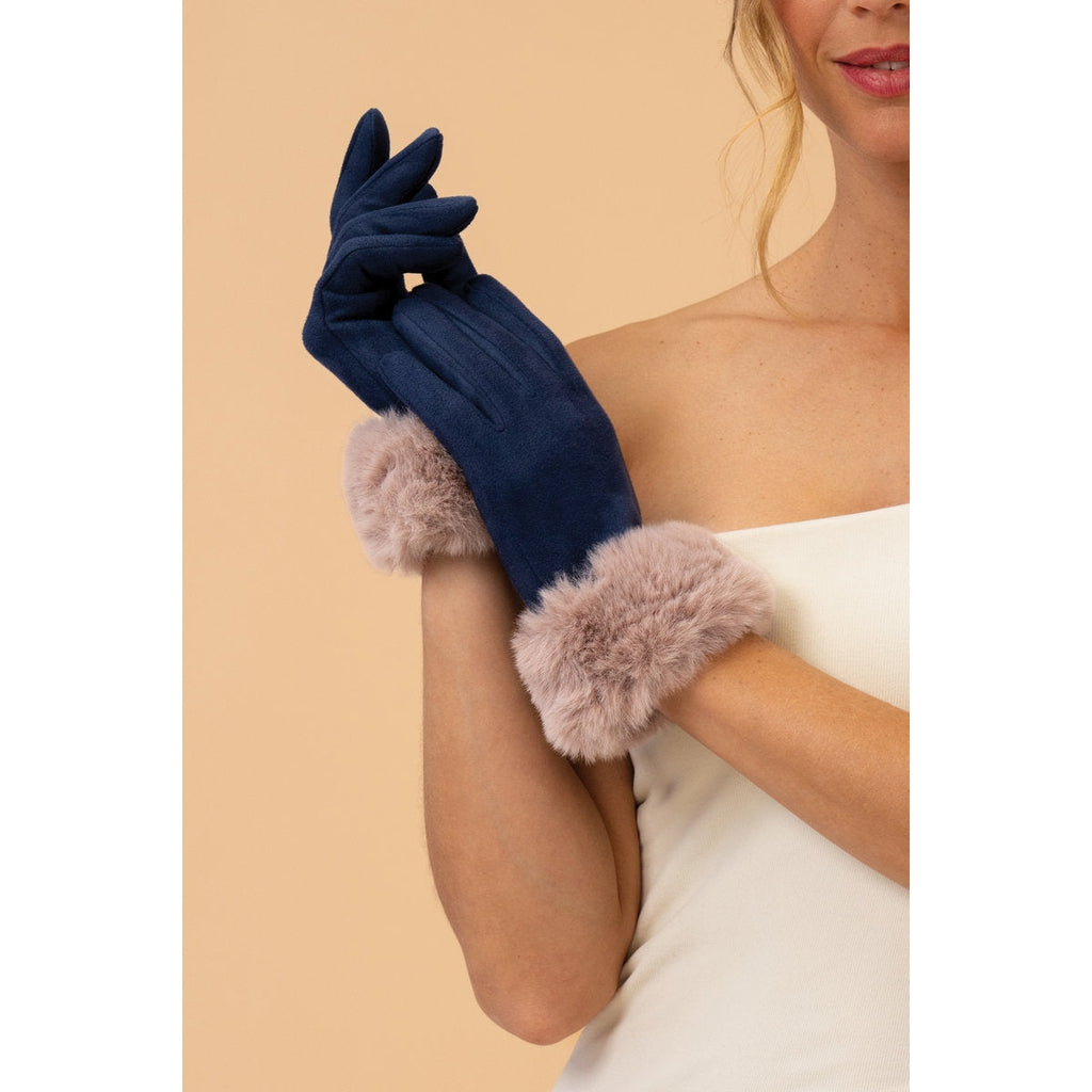 Bettina Faux Suede Gloves in Navy & Taupe-Nook & Cranny Gift Store-2019 National Gift Store Of The Year-Ireland-Gift Shop