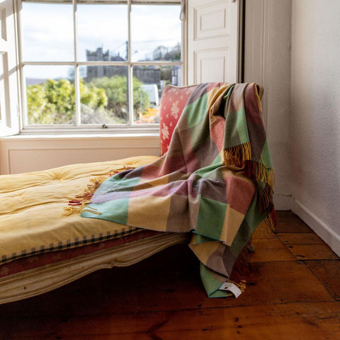 (Hug in a Rug) Lambswool Knee Rug - Yellow, Green & Beige Block Check-Nook & Cranny Gift Store-2019 National Gift Store Of The Year-Ireland-Gift Shop