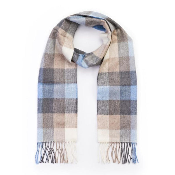 Luxury Merino Wool Scarf - Blue Grey Stone White Block Check-Nook & Cranny Gift Store-2019 National Gift Store Of The Year-Ireland-Gift Shop