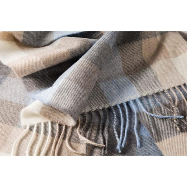 Luxury Merino Wool Scarf - Blue Grey Stone White Block Check-Nook & Cranny Gift Store-2019 National Gift Store Of The Year-Ireland-Gift Shop