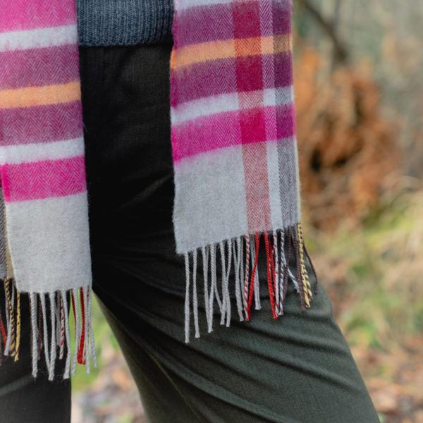 Luxury Merino Wool Scarf - Pink Wine Orange Stone Check-Nook & Cranny Gift Store-2019 National Gift Store Of The Year-Ireland-Gift Shop