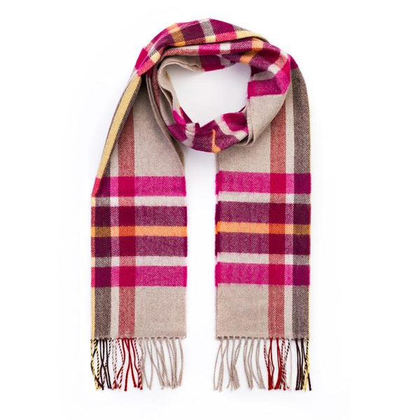 Luxury Merino Wool Scarf - Pink Wine Orange Stone Check-Nook & Cranny Gift Store-2019 National Gift Store Of The Year-Ireland-Gift Shop