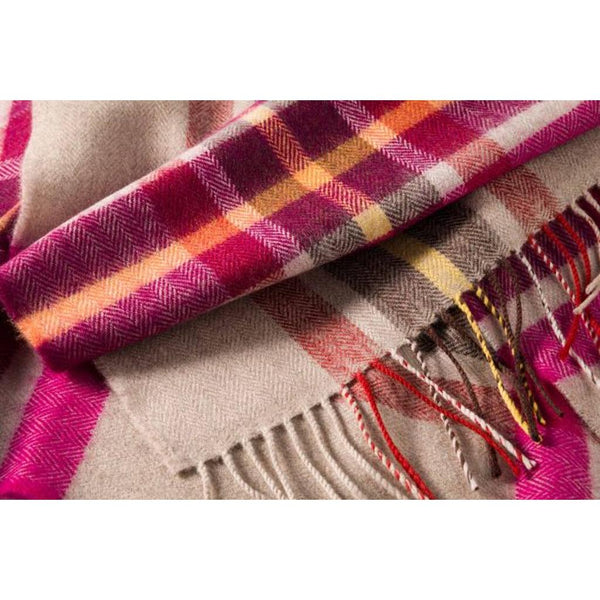 Luxury Merino Wool Scarf - Pink Wine Orange Stone Check-Nook & Cranny Gift Store-2019 National Gift Store Of The Year-Ireland-Gift Shop