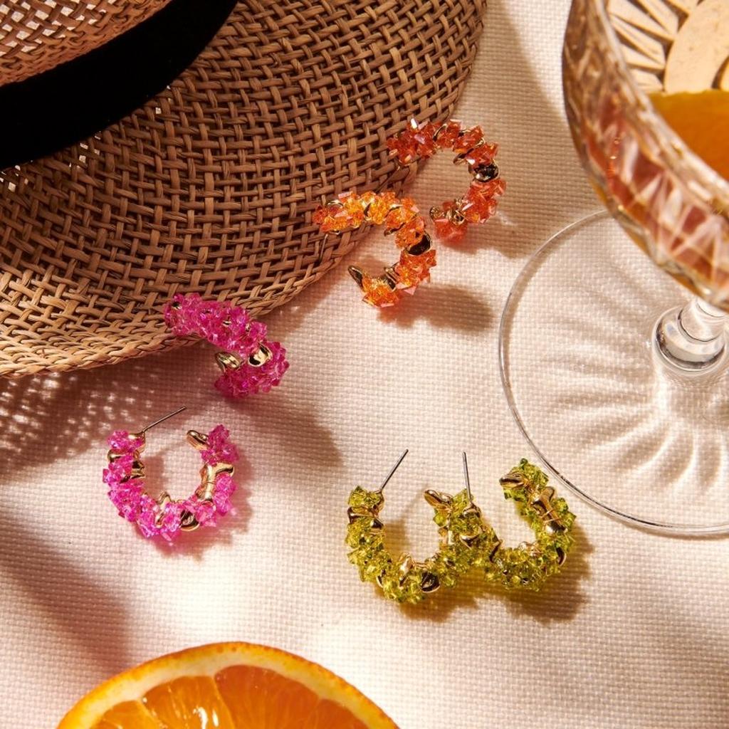 Half Hoop Crystal Earrings - Pink-Nook & Cranny Gift Store-2019 National Gift Store Of The Year-Ireland-Gift Shop