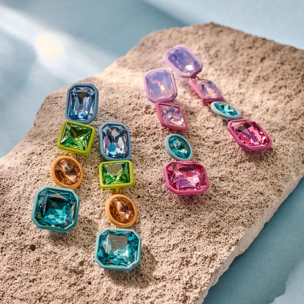 Multicolour Crystal Stone Earrings - Teal Square-Nook & Cranny Gift Store-2019 National Gift Store Of The Year-Ireland-Gift Shop