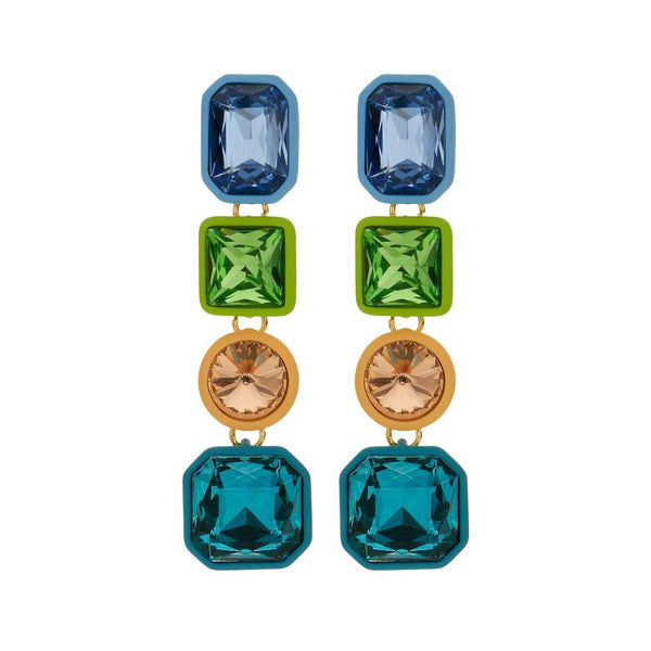 Multicolour Crystal Stone Earrings - Teal Square-Nook & Cranny Gift Store-2019 National Gift Store Of The Year-Ireland-Gift Shop