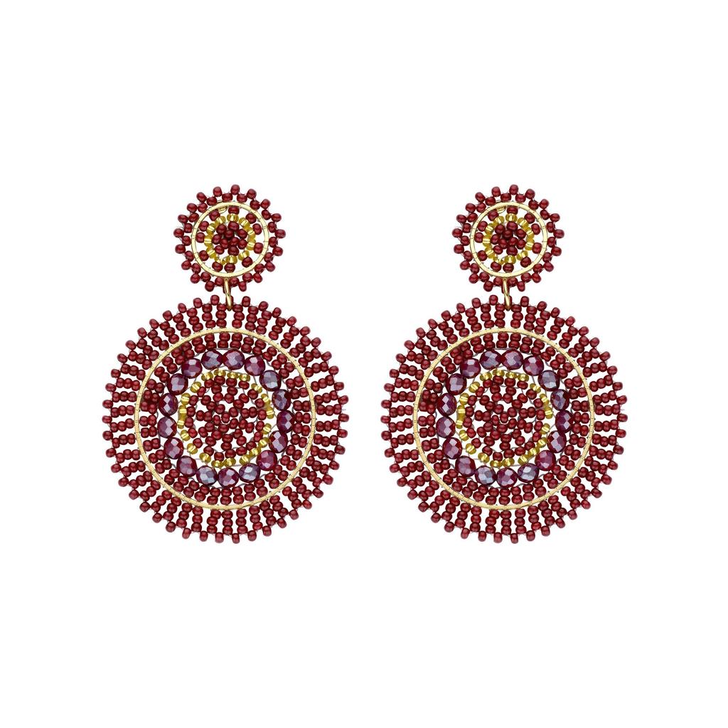 Willow Circle Beaded Earring - Bordeaux-Nook & Cranny Gift Store-2019 National Gift Store Of The Year-Ireland-Gift Shop