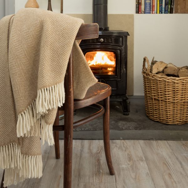 Luxury Cashmere Throw - Beige Herringbone-Nook & Cranny Gift Store-2019 National Gift Store Of The Year-Ireland-Gift Shop