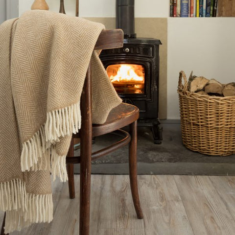 Luxury Cashmere Throw - Beige Herringbone-Nook & Cranny Gift Store-2019 National Gift Store Of The Year-Ireland-Gift Shop