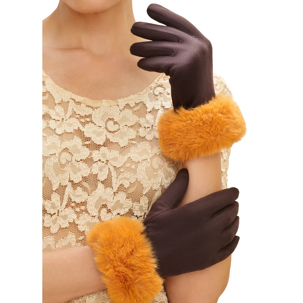 Bettina Faux Suede Gloves - Chocolate & Mustard-Nook & Cranny Gift Store-2019 National Gift Store Of The Year-Ireland-Gift Shop