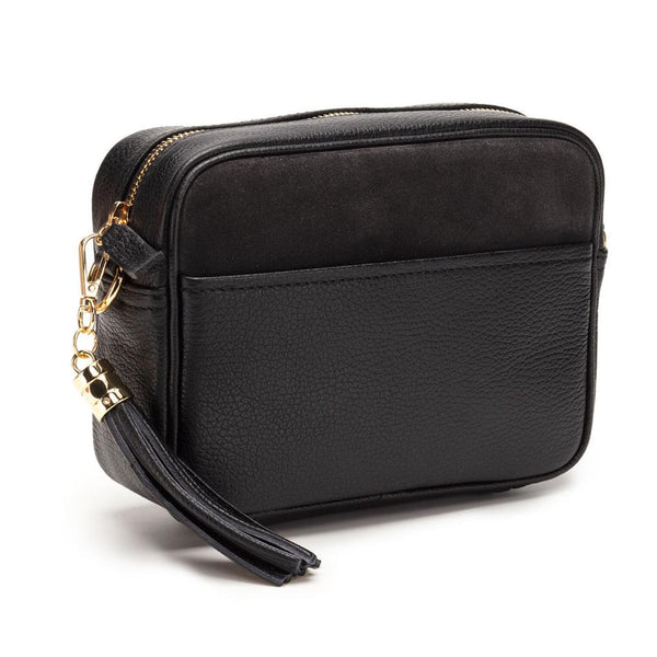 Elie Beaumont Cross Body Italian Leather Bag with Pocket - Suede Black-Nook & Cranny Gift Store-2019 National Gift Store Of The Year-Ireland-Gift Shop