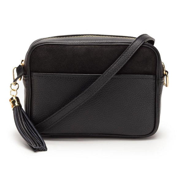Elie Beaumont Cross Body Italian Leather Bag with Pocket - Suede Black-Nook & Cranny Gift Store-2019 National Gift Store Of The Year-Ireland-Gift Shop