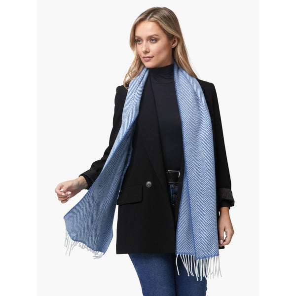 Foxford Scarf - Denim & White Herringbone in Wool / Cashmere-Nook & Cranny Gift Store-2019 National Gift Store Of The Year-Ireland-Gift Shop