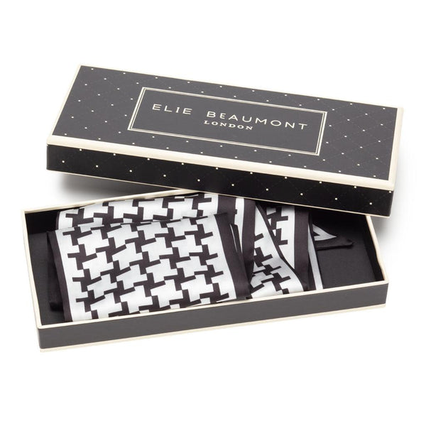 Cream & Black Dogtooth Vegan Silk Foulard