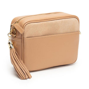 Elie Beaumont Cross Body Italian Leather Bag with Pocket - Suede Tan-Nook & Cranny Gift Store-2019 National Gift Store Of The Year-Ireland-Gift Shop