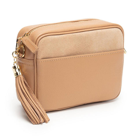Elie Beaumont Cross Body Italian Leather Bag with Pocket - Suede Tan-Nook & Cranny Gift Store-2019 National Gift Store Of The Year-Ireland-Gift Shop