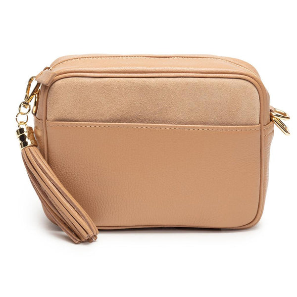 Elie Beaumont Cross Body Italian Leather Bag with Pocket - Suede Tan-Nook & Cranny Gift Store-2019 National Gift Store Of The Year-Ireland-Gift Shop