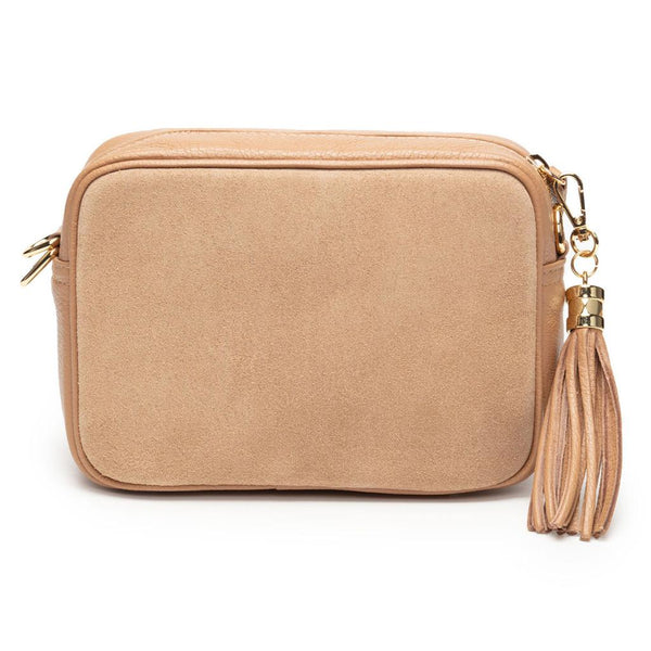 Elie Beaumont Cross Body Italian Leather Bag with Pocket - Suede Tan-Nook & Cranny Gift Store-2019 National Gift Store Of The Year-Ireland-Gift Shop
