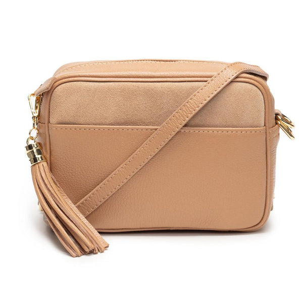 Elie Beaumont Cross Body Italian Leather Bag with Pocket - Suede Tan-Nook & Cranny Gift Store-2019 National Gift Store Of The Year-Ireland-Gift Shop