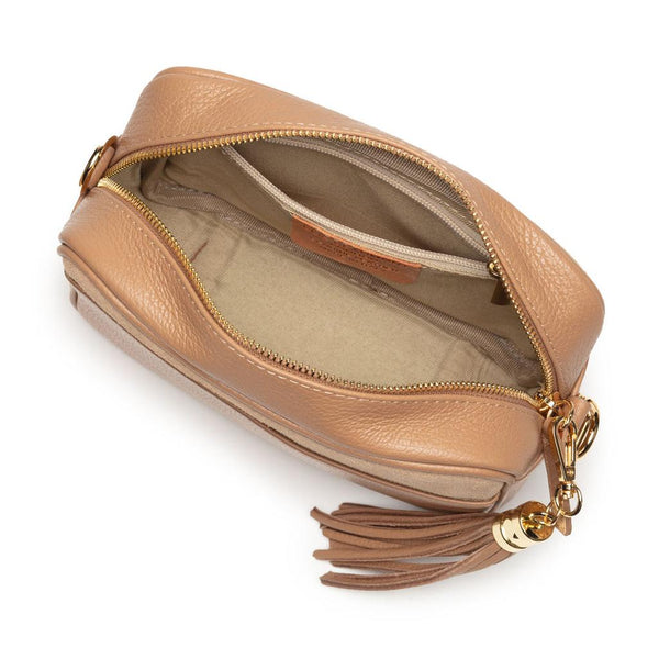 Elie Beaumont Cross Body Italian Leather Bag with Pocket - Suede Tan-Nook & Cranny Gift Store-2019 National Gift Store Of The Year-Ireland-Gift Shop