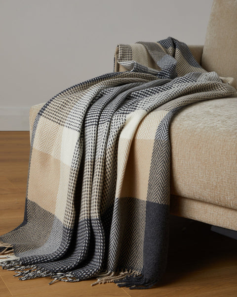 Luxurious Foxford Cashmere Throw - Grey Bone & Sand-Nook & Cranny Gift Store-2019 National Gift Store Of The Year-Ireland-Gift Shop