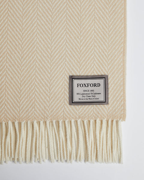 Foxford Cashmere Throw in Grey, White and Cream Herringbone-Nook & Cranny Gift Store-2019 National Gift Store Of The Year-Ireland-Gift Shop