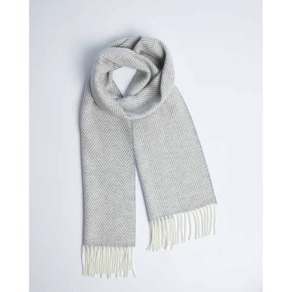 Foxford Scarf - Pearl Grey & White Herringbone in Wool / Cashmere-Nook & Cranny Gift Store-2019 National Gift Store Of The Year-Ireland-Gift Shop